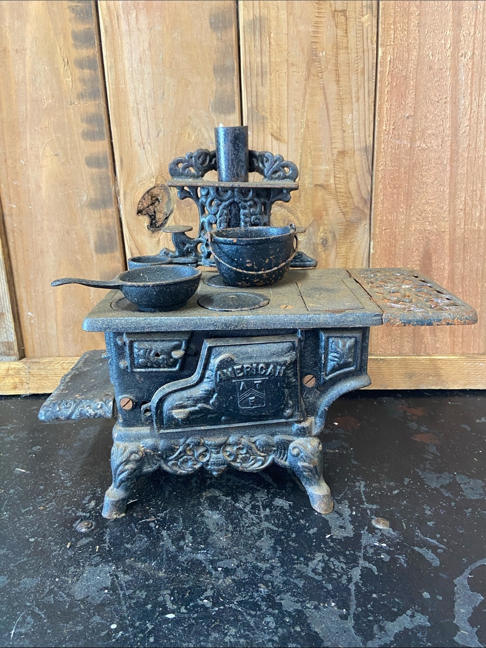 Vintage Cast Iron Toy Stove - Black